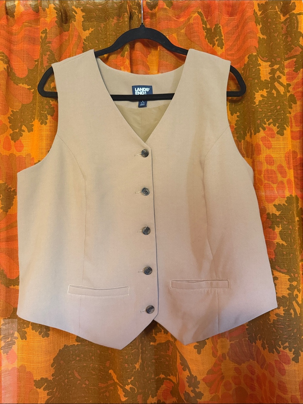Lands' End Women's Light Beige Button-Front Vest
